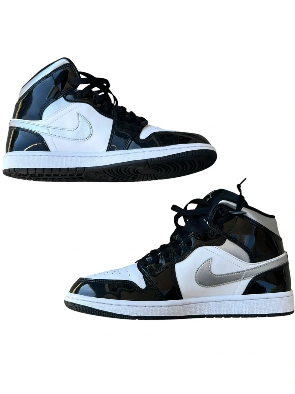 NIKE Air Jordan 1 Mid SE 'Black White Metallic Silver' Sz 9